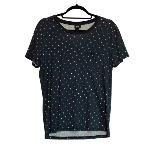H & M blue green polka dot short sleeves t shirt size Small - Picture 1 of 7